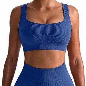 Women's Workout 2 Piece Seamless Ribbed High Waist Legging Sports Exercise Set